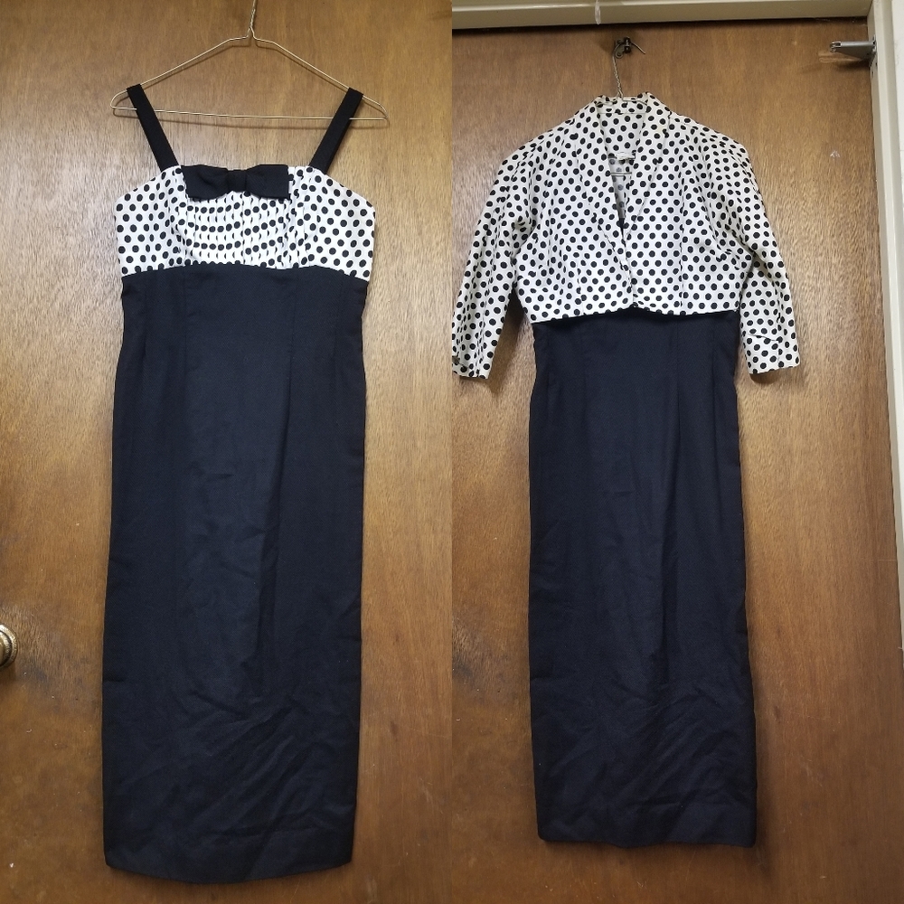 Vintage 1950s 1960 Pleated Bow Bodice Dress And Matching Polka Dot Bolero